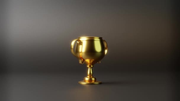 Preisverleihung Rotationsschleife Goldener Pokal Auf Dunklem Hintergrund Nahtlose Animation — Stockvideo