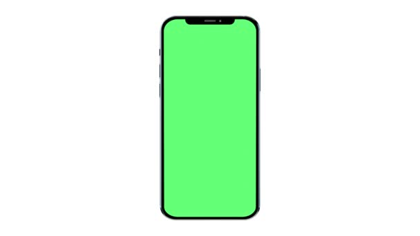 Modernes Mobiltelefon Mit Grünem Bildschirm Auf Weißem Hintergrund Animation Mit — Stockvideo