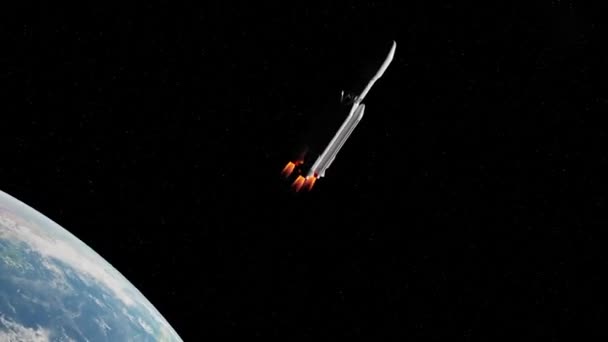 Flug Eines Raketenraumschiffs Von Der Erde Zum Mond Animation Uhd — Stockvideo