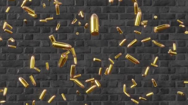 多くの弾丸がルマ マットと共に落下した 戦争の概念 プロフェッショナル シネマティック スローモーション4K 3Dアニメーション Glock Model 3840X2160 — ストック動画