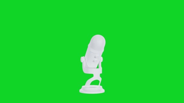 Micrófono Blanco Simple Aislado Pantalla Verde Micrófono Para Podcast Renderizado — Vídeo de stock