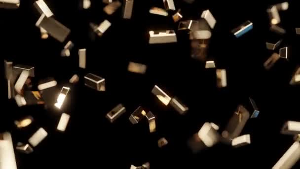Looping Seamless Animation Rain Falling Gold Bars Glitter Blur Depth — Stock Video