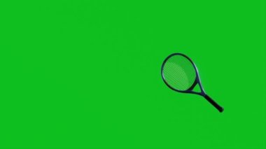 Harika bir tenis vuruşu, raket tenis topuna çarptı. Yeşil ekran kromotifi. Top kamera ekranına doğru uçar. Geçiş efekti. 4K UHD 3840x2160