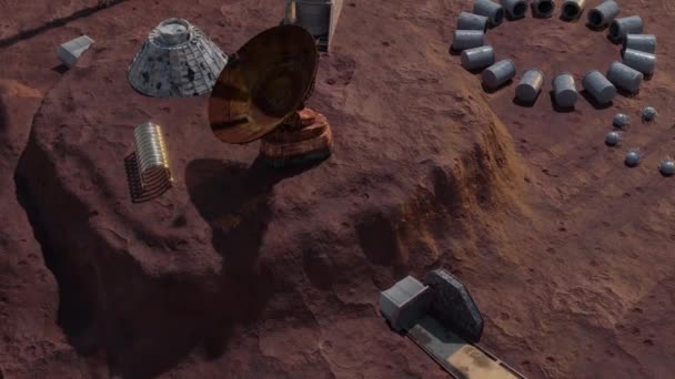 Base Una Collina Sul Pianeta Marte Terreno Montuoso Crateri Asteroidi — Video Stock