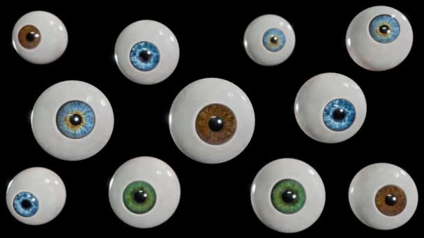 Chaotický Pohyb Očí Černém Pozadí Vtipná Krásná Animace Vykreslení Pro — Stock video