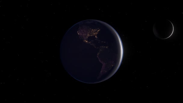Закат Солнца Планете Земля Луной Космосе Анимация — стоковое видео