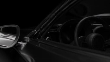 Stüdyo aydınlatmalı siyah hibrit spor araba elektrikli araba, saha derinliğinde. 4K UHD 3840x2160 3D Profesyonel yüksek kaliteli