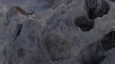 Gezegenin yüzeyi, 60 FPS 4K 'lık kum zemininin görüntüsü, Dolly kamera hareketi. Çölde tozlu bir toprak. 3 Boyutlu Canlandırma.