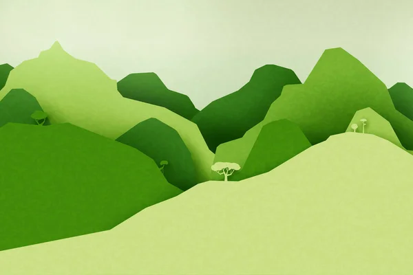 Зеленая Природа Гор Ландшафта Бумага Вырезать Абстрактные Минимальные Природные Сцены — стоковый вектор