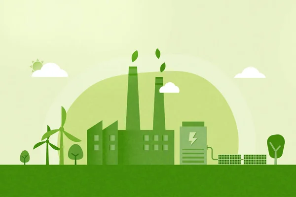 Industrie Verte Énergies Renouvelables Alternatives Paysage Urbain Écologique Vert Concept — Image vectorielle
