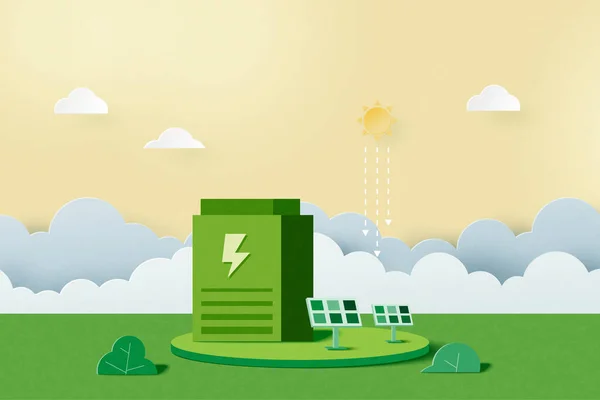 Πίνακες Ηλιακής Ενέργειας Πράσινη Εναλλακτική Ανανεώσιμη Ενέργεια Πράσινο Οικολογικό Τοπίο — Διανυσματικό Αρχείο