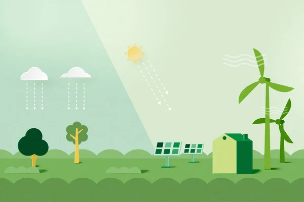 Écologie Concept Environnemental Energies Renouvelables Alternatives Vertes Fond Vert Écologique — Image vectorielle