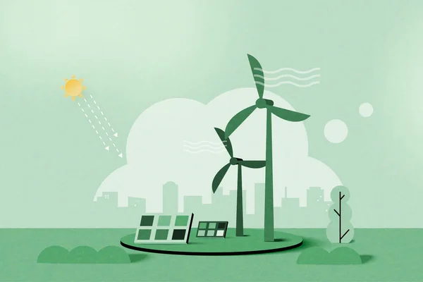Zelená Alternativní Obnovitelná Energie Zelená Ekologická Příroda Krajina Pozadí Papírové — Stockový vektor
