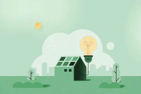 Solární Panely Green Alternativní Obnovitelné Energie Green Ekologicky Šetrné Krajiny — Stockový vektor