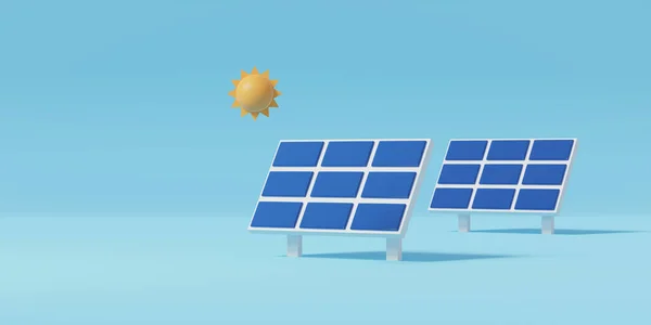 Solární Panely Obnovitelná Energie Nulový Plýtvání Ekologie Životní Prostředí Vykreslování — Stock fotografie