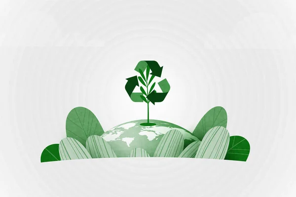 Reciclar Concepto Con Planta Verde Reciclar Símbolo Fondo Tierra Ecología — Vector de stock