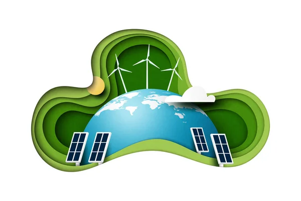 Papírové Umění Udržitelnosti Oblasti Zelené Energie Alternativní Energie Ekologie Zachování — Stockový vektor