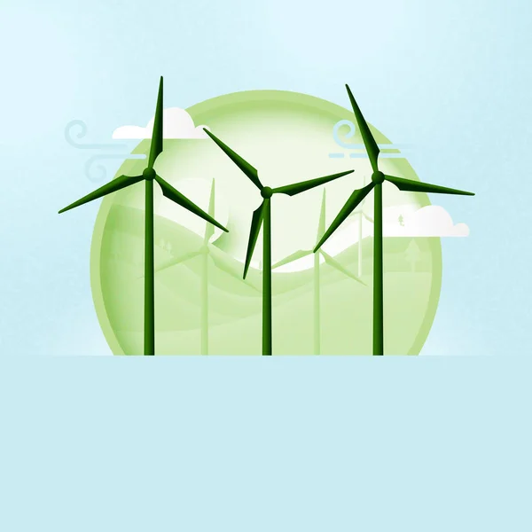Windkraftanlage Grünes Energiekonzept Ökologie Und Umweltfragen Vektorillustration — Stockvektor