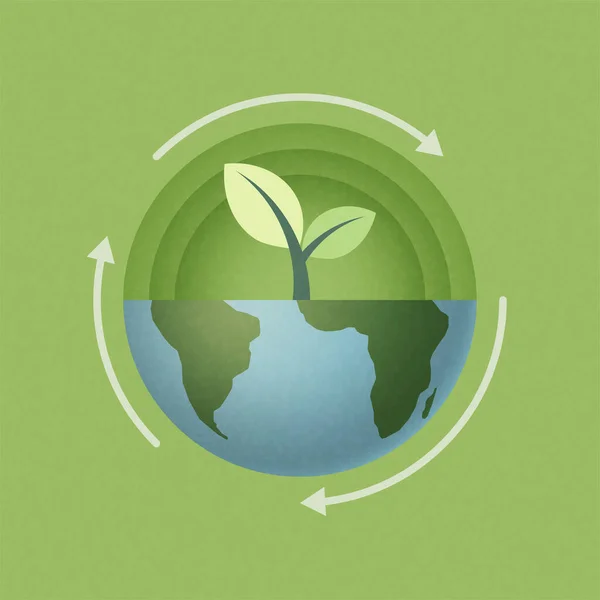 Reciclar Concepto Con Planta Verde Sobre Fondo Tierra Ecología Medio — Vector de stock