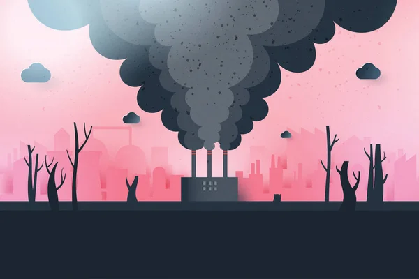 Indústria Poluição Chaminé Com Fumaça Ambiente Aquecimento Global Conceito Mudança —  Vetores de Stock