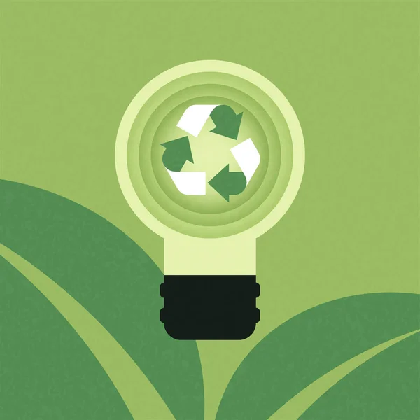リサイクルシンボル付き電球 緑の生態系と環境の概念 ベクターイラスト — ストックベクタ