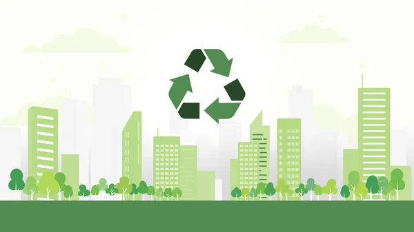 Concept Groene Stad Recycle Duurzame Ontwikkeling Van Milieu Ecologie Vector — Stockvector
