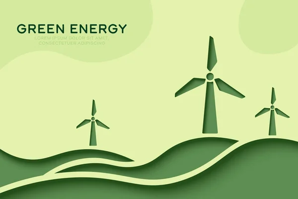 Windturbine Windkraft Papierkunst Erneuerbare Energien Und Nachhaltigkeitskonzept Hintergrund Banner Vorlage — Stockvektor