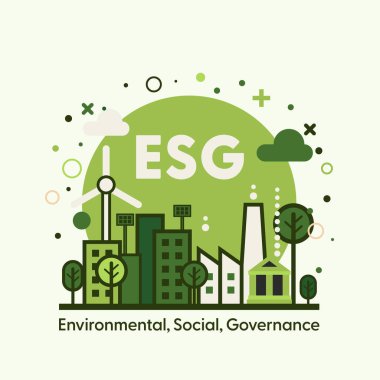 ESG concept, Environmental, Social and Governance. Green city background. Flat minimal style. Vector Illustration.