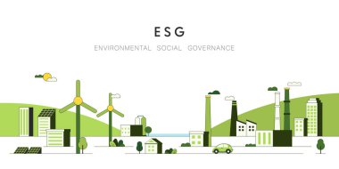 Yeşil ekoloji ve çevre konsepti sürdürülebilir. Çevresel, sosyal ve yönetim kavramı olarak ESG. Düz Vektör illüstrasyonu.
