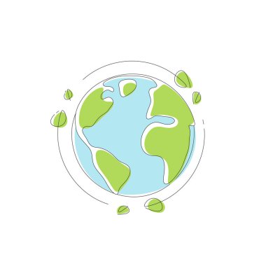 Geri dönüşüm konsepti. Yeşil yapraklar ve oklar. Yeşil ekoloji ve çevre konsepti sürdürülebilir. Çizgi sanatı biçimi vektör çizimi.