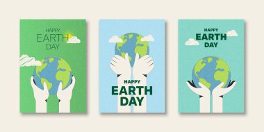 Dünya Günü posteri. Düz Vektör İllüstrasyonu 'nu tutan eller. Ekoloji ve çevre koruma kavramı.
