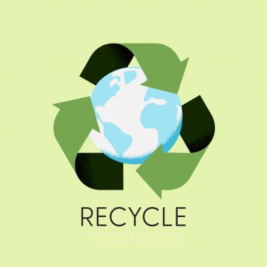 Recycle concept. Earth Globe and Recycling symbol. The concept of sustainable development for business, ecology and environment protection. Flat vector illustration.