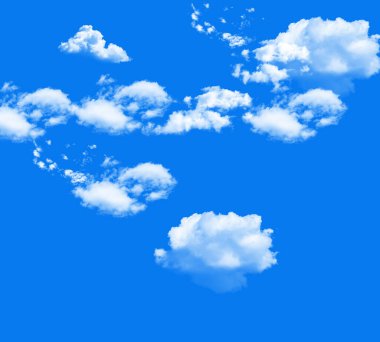 Beyaz Bulut Doğal Arkaplanı ile Mavi Gökyüzü. Mavi gökyüzünde beyaz, tüylü bulutlar. Bulutlardan arkaplan.