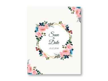 Güzel çiçekli düğün davetiyesi şablonu. Çiçekli güzel bir düğün davetiyesi şablonu. Düğün süsü konsepti. Çiçek posteri, davet. Vektör dekoratif tebrik kartı veya davet tasarım arkaplanı 