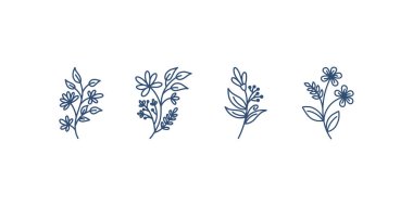 minimal botanik grafik çizimi, modaya uygun küçük dövme tasarımı, çiçek elementleri vektör çizimi