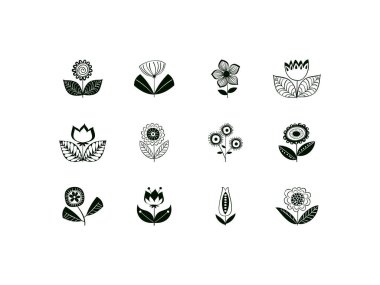 Gül lale ayçiçeği papatyası ve vektör tarafından oluşturulan diğer siluet ikonu koleksiyonu gibi basit şekilli geometrik çiçek