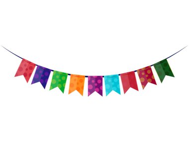Puantiyeli ve çizgili renkli Bunting Banner. Polka noktalı renkli bayraklardan oluşan canlı bir bayrak.