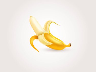 Gerçekçi 3d Kabuk muz beyaz arkaplan vektör illüstrasyonunda izole