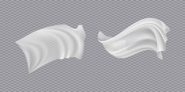 Gerçekçi kanat çırpan beyaz kumaşlar, yumuşak hafif berrak maddi izole vektör