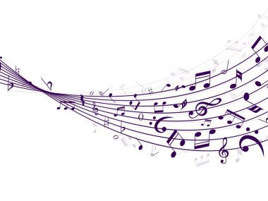 Beyaz bir arkaplan karşısında akıcı müzik notaları ve çalışanların çizimi ritim ve ahenk hissi yaratıyor. Sanatsal müzik tasarımları için mükemmel