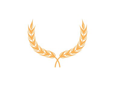 Altın buğday kemeri çizimi. Buğdayın iki simetrik sapı beyaz arka planda dekoratif bir element oluşturur, logo veya grafik tasarım için mükemmeldir..