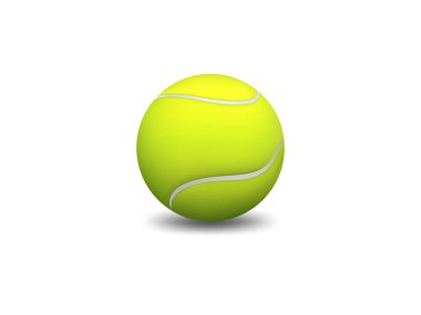 Kıvrımlı beyaz çizgileri olan canlı sarı bir tenis topu, yumuşak bir gölgeye dönüşerek, sade beyaz bir yüzeye uzanır. Bu sporun mükemmel bir temsili..