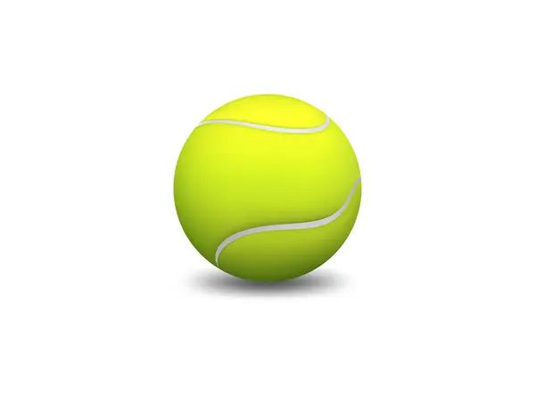 Kıvrımlı beyaz çizgileri olan canlı sarı bir tenis topu, yumuşak bir gölgeye dönüşerek, sade beyaz bir yüzeye uzanır. Bu sporun mükemmel bir temsili..
