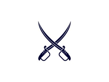 Temiz beyaz arka planda çapraz kılıçların yer aldığı minimalist bir illüstrasyon. Biçimlendirilmiş tasarım korsanlık, deniz tarihi ve klasik macera hissi uyandırıyor..