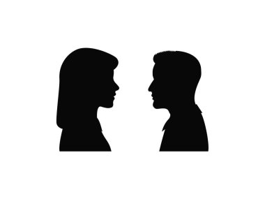 Profilde bir kadınla bir erkeğin tam bir silueti. Görüntü çok basit, ama katıksız karşıtlık güçlü ve anımsatıcı bir sahne yaratıyor..