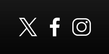 Beyaz logoları, x, facebook ve instagram 'ı içeren minimalist bir resim. Basit ve modern.