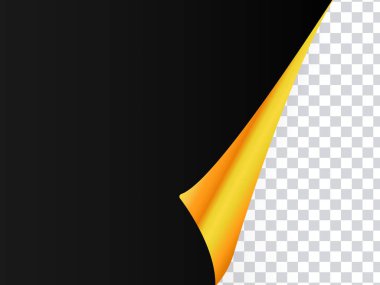 Sağ tarafında şeffaf kareli bir arkaplan gösteren, grafik tasarımı ve şablonları için mükemmel olan, altın köşe kabuğu olan siyah bir sayfa. Şimdi kullan.!