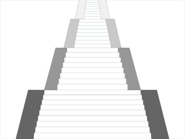 Uzaklara doğru çekilen bir merdivenin minimalist bir çizimi. Eğimli bir etki ve temiz, beyaz bir zemin. Yükselme duygusunu çağrıştırıyor.