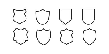 Kalkan simgesi klasik tarzda ayarlandı. Kalkan güvenlik hattı simgelerini koruyun. Rozet kalitesi sembolü, imza, logo veya amblem