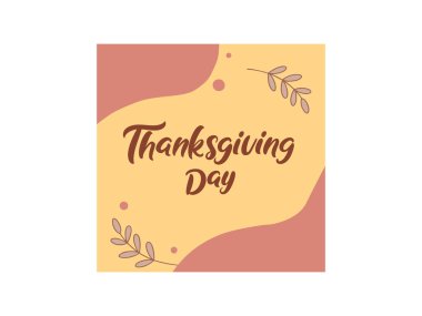 Dekoratif yaprakları ve kare arkaplanda soyut şekilleri olan bayramlık bir Şükran Günü grafiği. Kartlar, posterler ve sosyal medya paylaşımları için mükemmel..